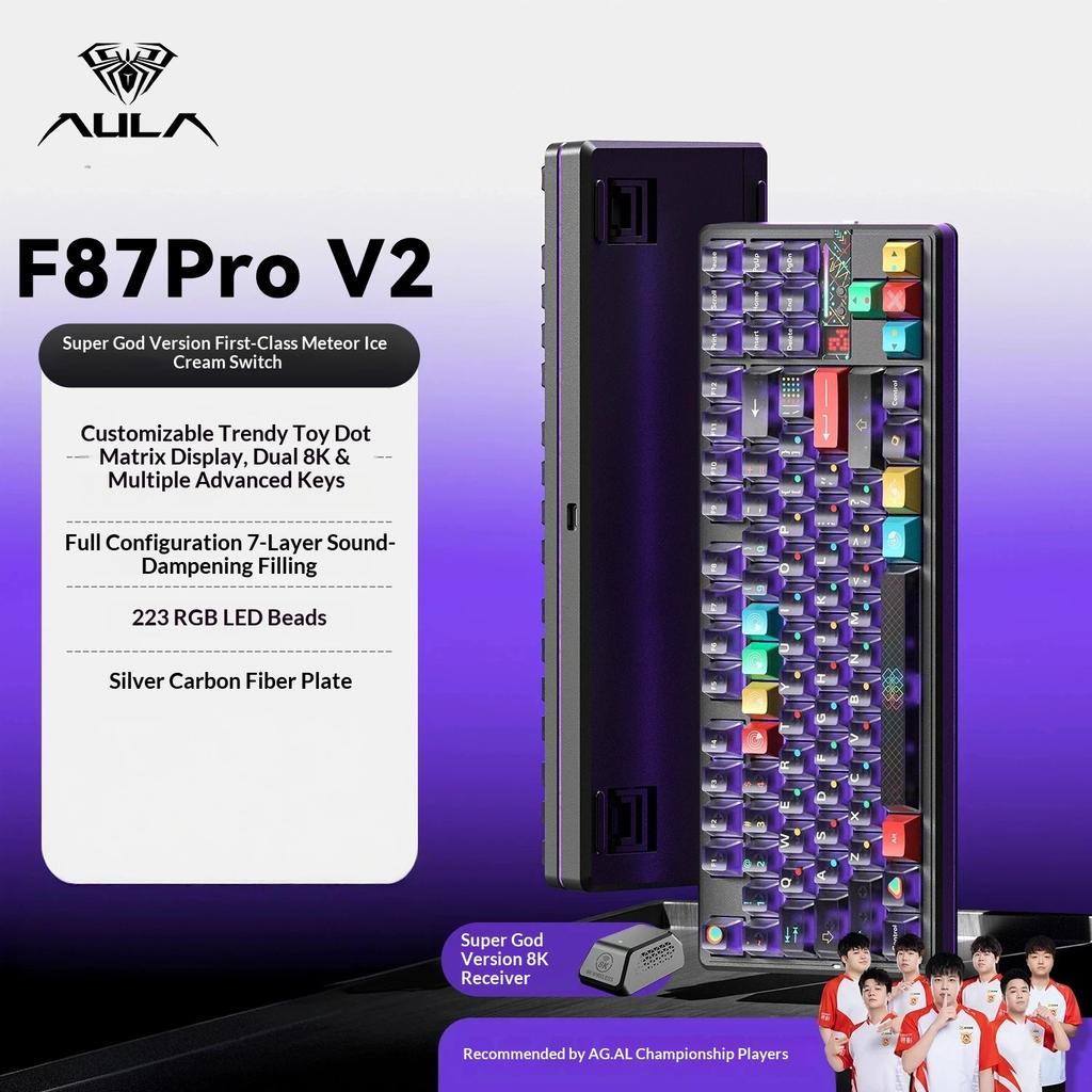 Aula F87 Pro V2 Custom Mechanical Keyboard Wireless Triple Mode Bluetooth Silent Rgb Backlit Gaming For Pc Computer Esports