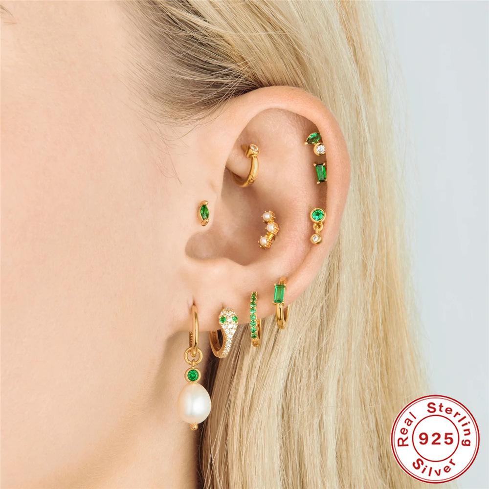 French Simple S925 Silver Fashion Temperament High-End Light Luxury Colored Treasure Stud Earrings Irregular Ear Buckles