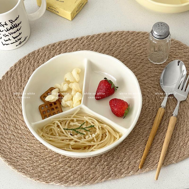 One Person Eats Three-Grid Plate, Special Ceramic Partition Plate For Fitness, Divided Plate, Adults Divide The Plate Quantitatively, High Value