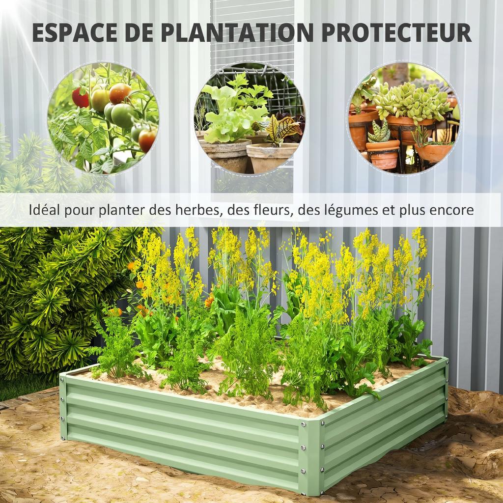 Raised Garden Bed, Galvanized Steel, 120 x 120 x 30 cm, Light Green