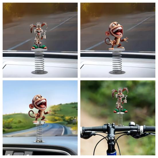 Sway Animal Decoration 2D Acrylic Monkey Decoration with Spring Cartoon Rabbit Car Dashboard Ornament for Home Office Desk Decor