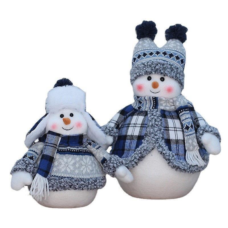 Blue Fabric Snowman Decorative Figurine Christmas Tabletop Window Display Ornament Holiday Home Decoration