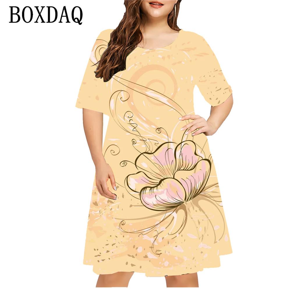 Colorful Circle Pattern Women's Dresses Plus Size Loose Summer Fashion O-Neck Short Sleeve Dress Casual 3D Printed Clothing 8XL