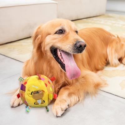 Hund Quietsch Plüschball mit Bändern Stofftierball mit eingebauter Glocke Haustier Interaktiv Apportieren