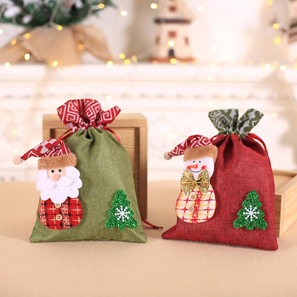 5 PCS Drawstring Christmas Bags, Christmas Gift Bags,3D Gift Bags, Christmas Wrapping Bags, Candy Bags, Red Pouch Bags, Sack Stockings, 8 X 11 Inch