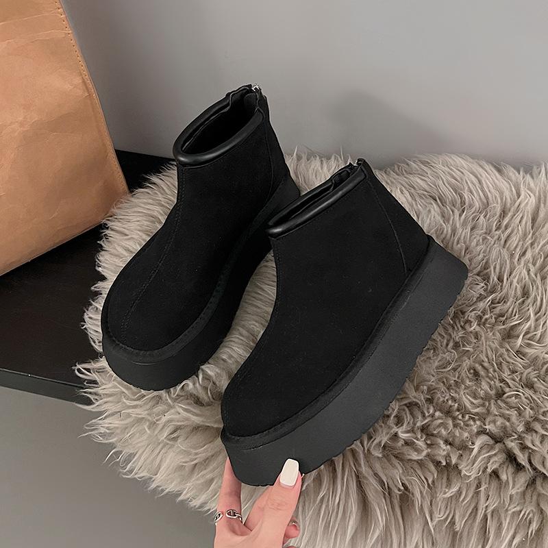 Short tube thick-soled snow boots women's winter 2024 niche big head ugly cute velvet warm Northeast cotton boots