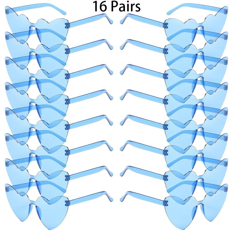 16/20 Pairs Cute Heart Shaped Sunglasses Fashion Rimless Solid Color Beach Vacation Shades Women Trendy Rave Decor Sun Glasses