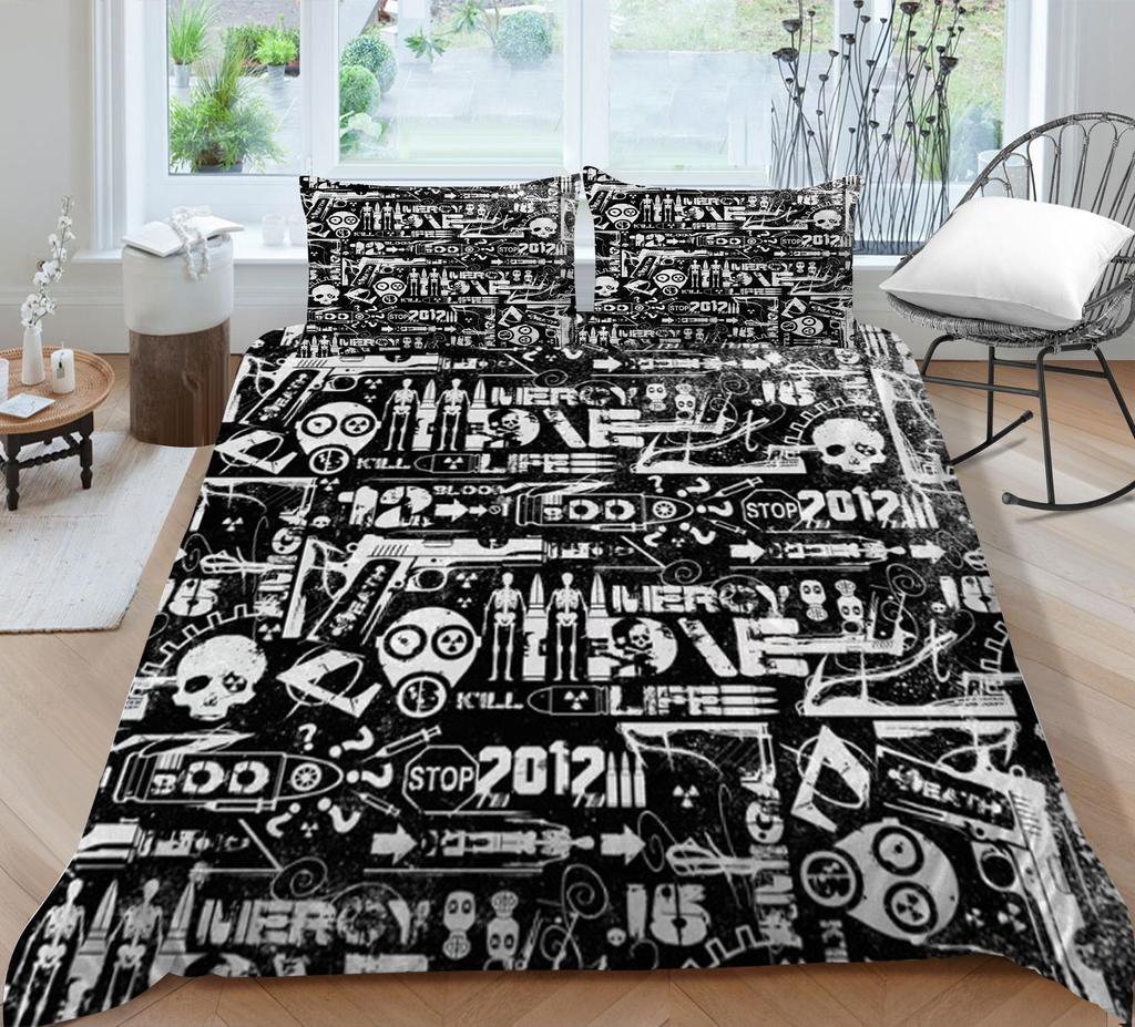Bed Cover Home Bedclothes Bedding Set 2/3pcs 3D Skull Printing Microfiber Washable Bed Quilt Cover Set