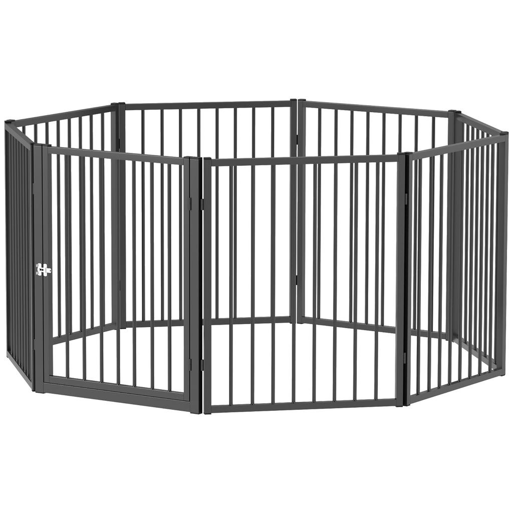 Puppy Playpen, Dog Playpen, Puppy Enclosure, 8 Panels with Door, Foldable and Portable Dog Fence, Steel, Black