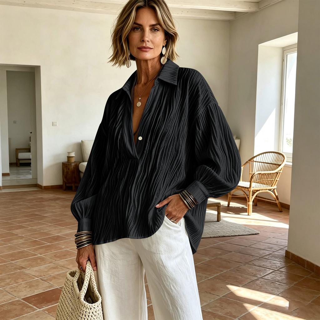 Women's Casual V-Neck Long Sleeve Top for Everyday Wear