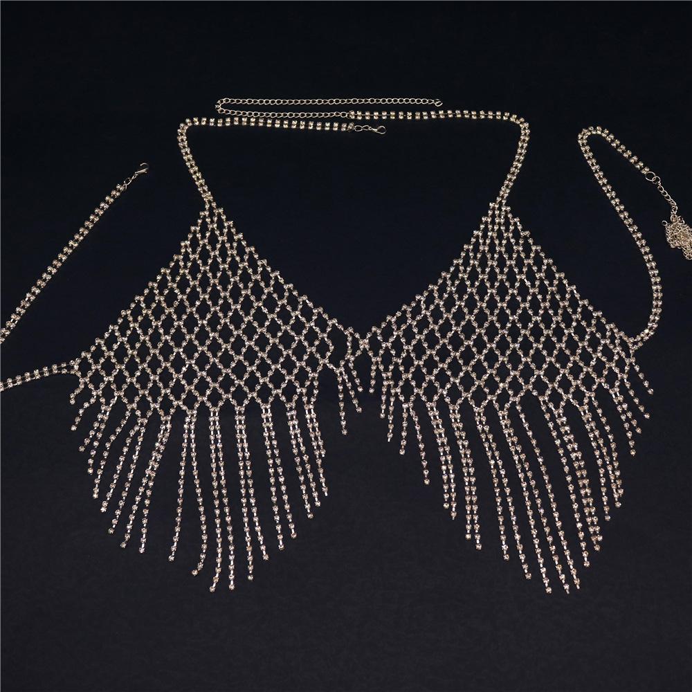 Accessoires Populaires, Chaîne de Poitrine à Franges Brillantes pour Discothèques Européennes et Américaines, Chaîne de Corps en Maille Strassée Chaîne de Corps