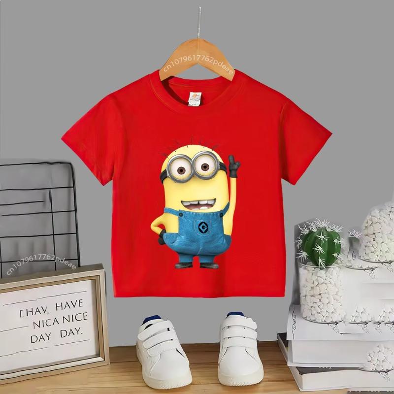 Teen Street Style 100% Cotton T-shirt Minion Print Boys Girls Casual Top Cotton T-shirt Kids Comfortable crewneck T-shirt