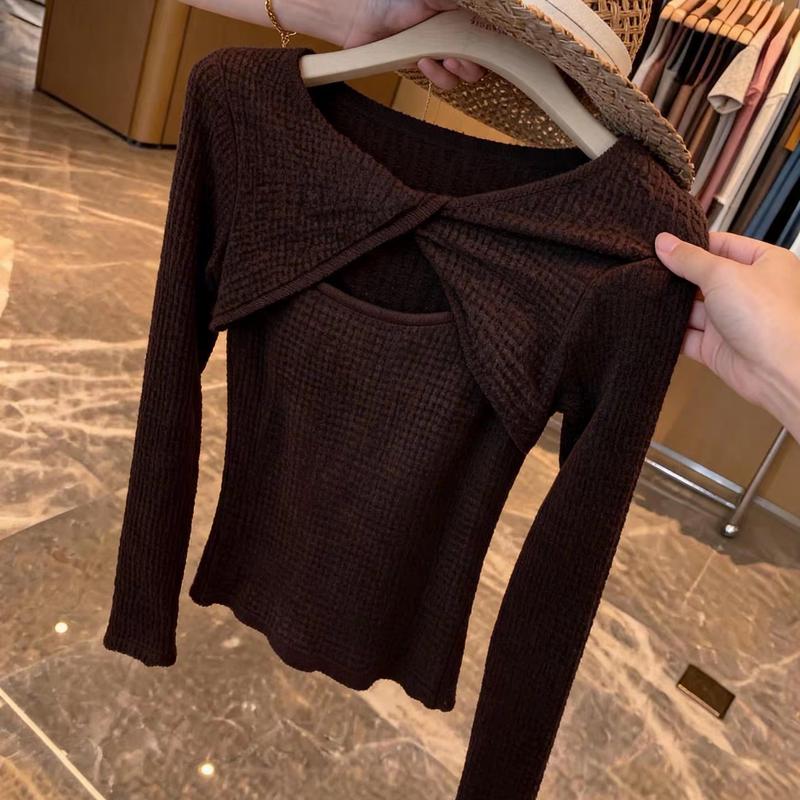 French Style Knitted Twist Cut-out Long Sleeve Pullover