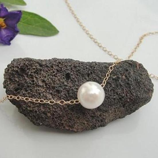 Women Fashion Simple Faux Pearl Golden Silver Alloy Choker Statement Collar Necklace