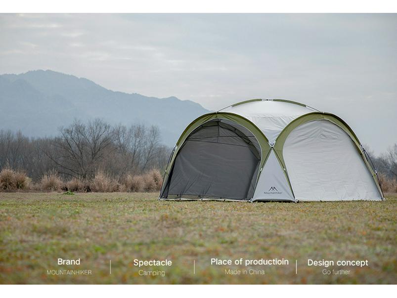 Namiot Kopułowy Górski: Duży namiot kempingowy zewnętrzny z osłoną przeciwsłoneczną i moskitierą na wycieczki samochodowe