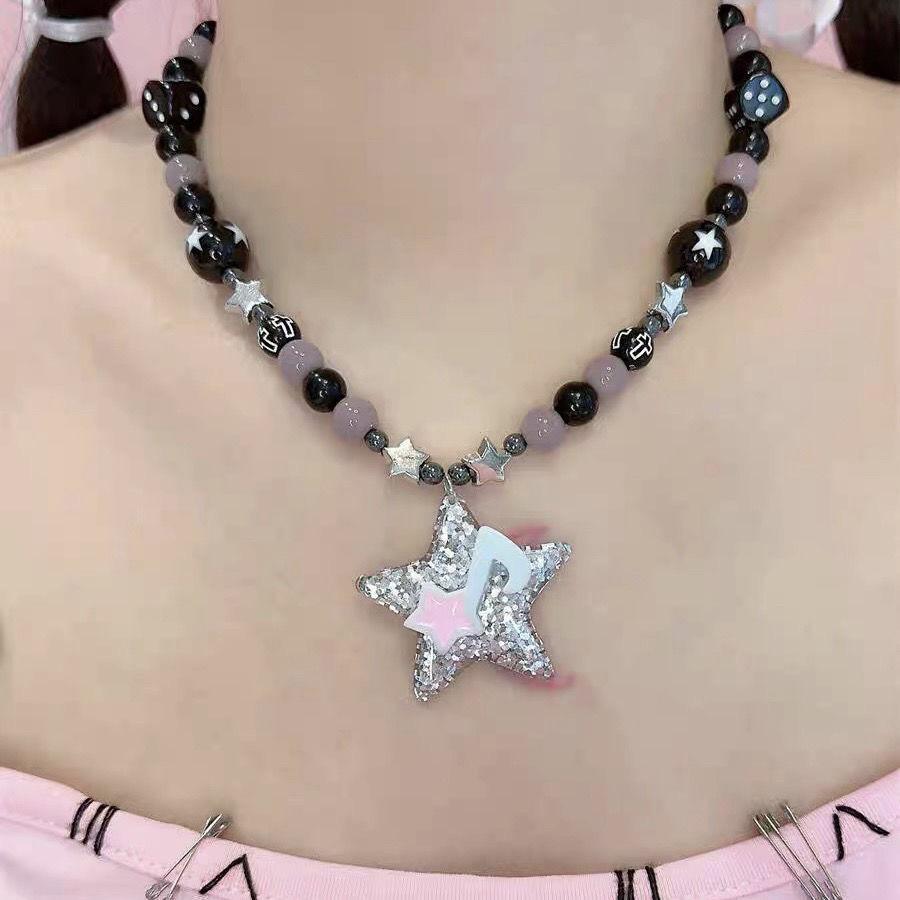 Summer Candy Sweetheart Colored Tassel Necklace Women's Light Luxury Niche Dopamine Neck Chain Sweet Cool Babe Collarbone Chain