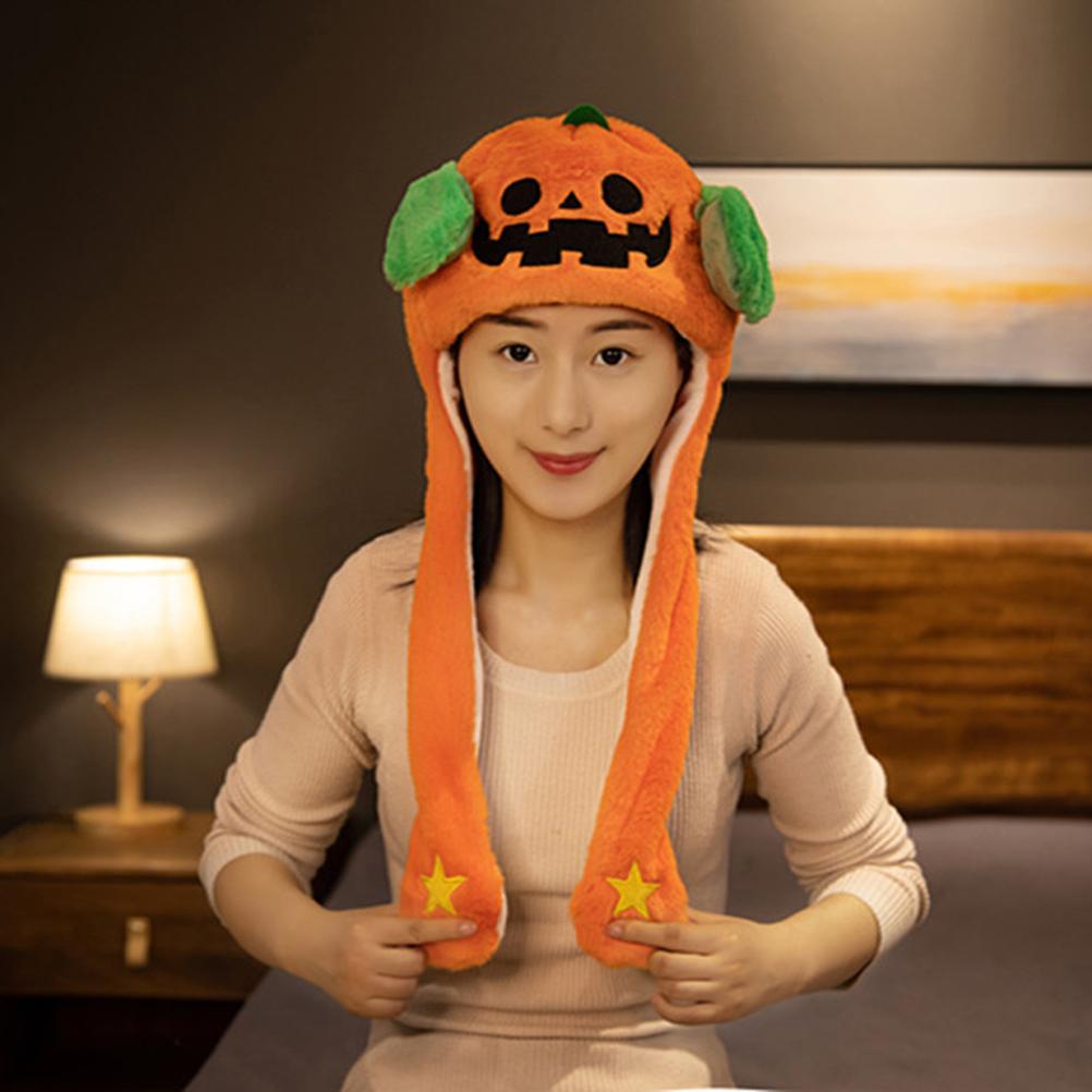 Halloweenská skákací čepice s pohyblivými ušima, zábavná plyšová roztomilá zvířecí narozeninová dárková čepice