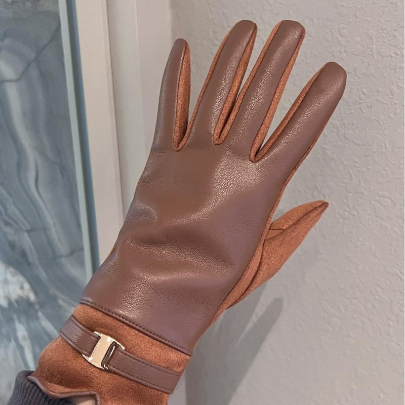 Leather Gloves Winter Women's Velvet Thickened Warm Windproof Cold Outdoor Riding Electric Car Can Be Five Fingers Tide