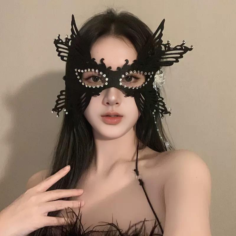 Black Flower Half Face Mask Masquerade Party Cosplay Props Halloween Carnival