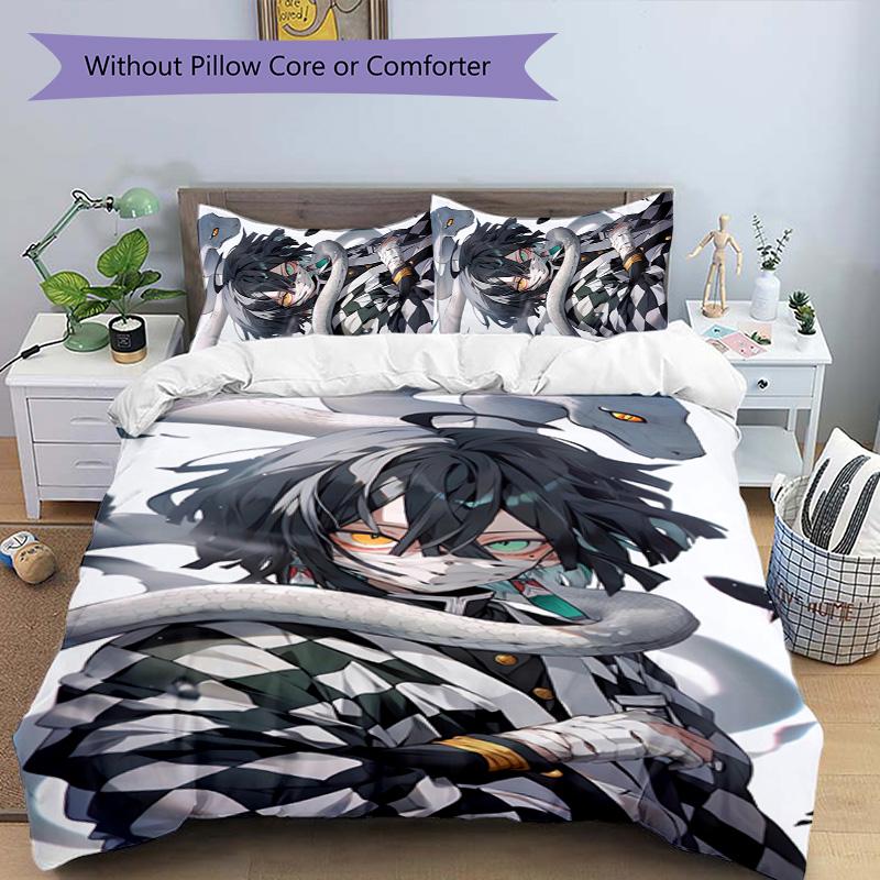 Mitsuri & Iguro 3pcs Bedding Set Duvet Cover Closure Includes 1 Duvet Cover & 2 Pillowcases for All Seasons Bedroom Home Dorm Decor