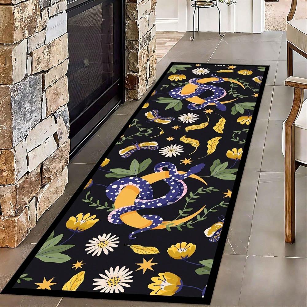 Snake Pattern Carpet Mat Rug - Gold Colorful Long Rectangle Home Decoration for Living Room Vintage Floor Decor Bedroom Carpet