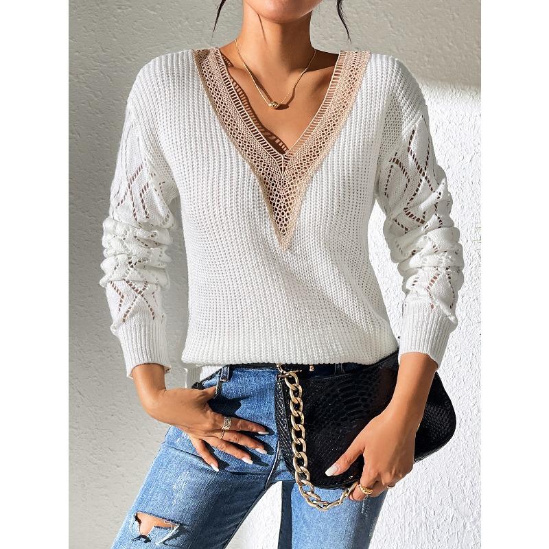 YYFS Maglioni a maniche lunghe con scollo a V, stampati in tinta unita, casual, autunno inverno, da donna
