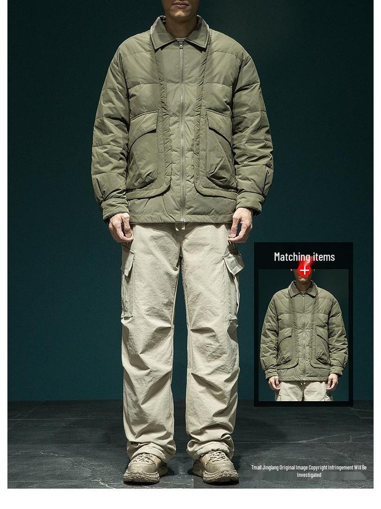 Men's Loose Plus Size Outdoor Waterproof Ski Pants - Winter Warm 90% Duck Down, Cold-Resistant, Thick Cargo Style