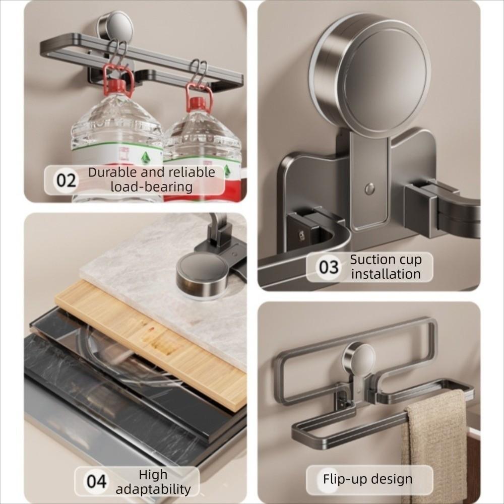 Detachable Suction Cup Towel Pole Wall Mounted Folding Storage Shelf Bathroom Towel Rack Home