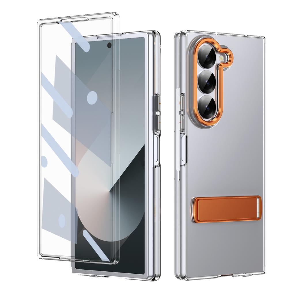 High Definition Transparent Z Fold6 Fold5 Protective Case For Samsung Galaxy Z Fold 6 5 4 5G With Glass Film Alloy Bracket Cover