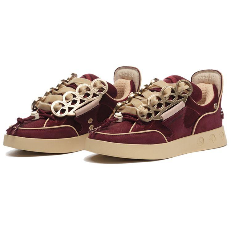 Li-Ning 1990 Classic Thick Sole Non-Slip Wear-Resistant Low-Top Skate Shoes Women sneaker Red ALFS174-3