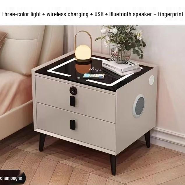 Modern Luxury Smart Bedside Table with Wireless Charging & Multifunctional Storage