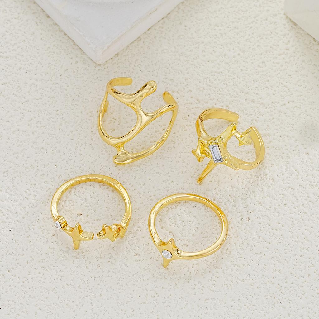 4 Stück/Set Gothic Unregelmäßige Geometrische Sternen-Öffnungsringe für Damen Herren Mode Persönlichkeit Punk-Ringe Party Schmuck Zubehör