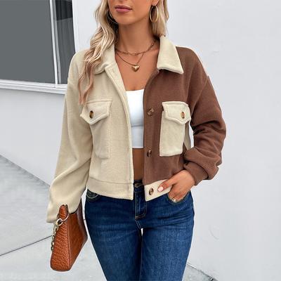 Autumn Women's Fleece Jacket Fashion Color Blocking Shaker Jacket Comfortable Casual Long Sleeve Top