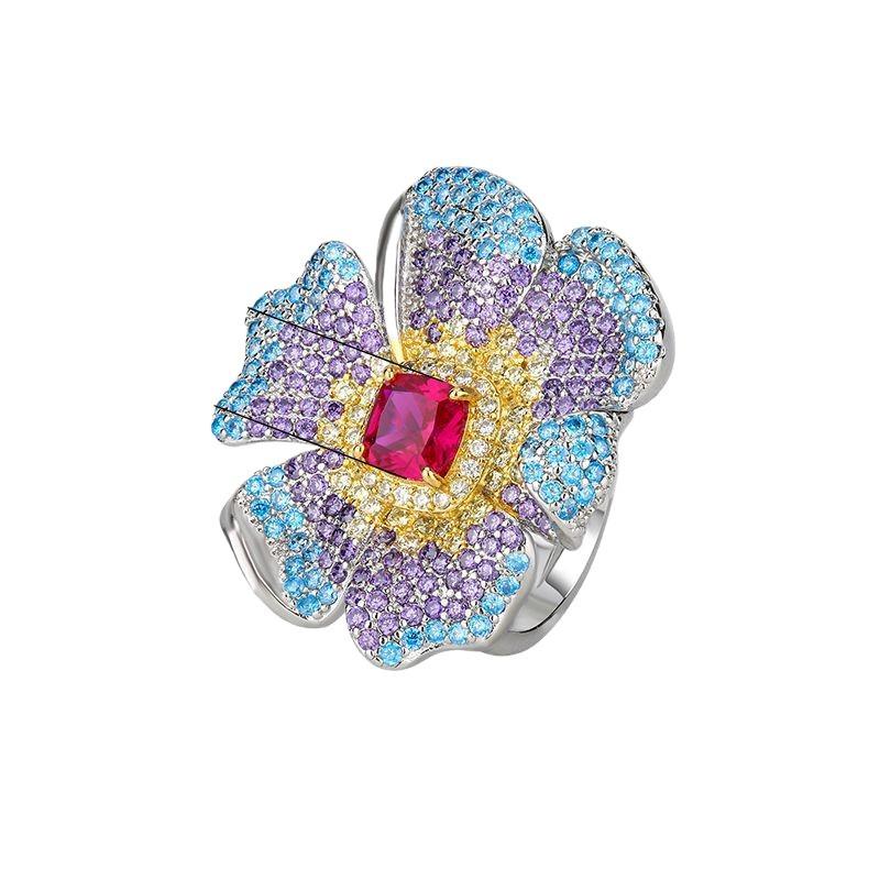 Creative Open Ring Jewelry Red Zircon Zircon Ladies Light Luxury Niche Versatile High Sense