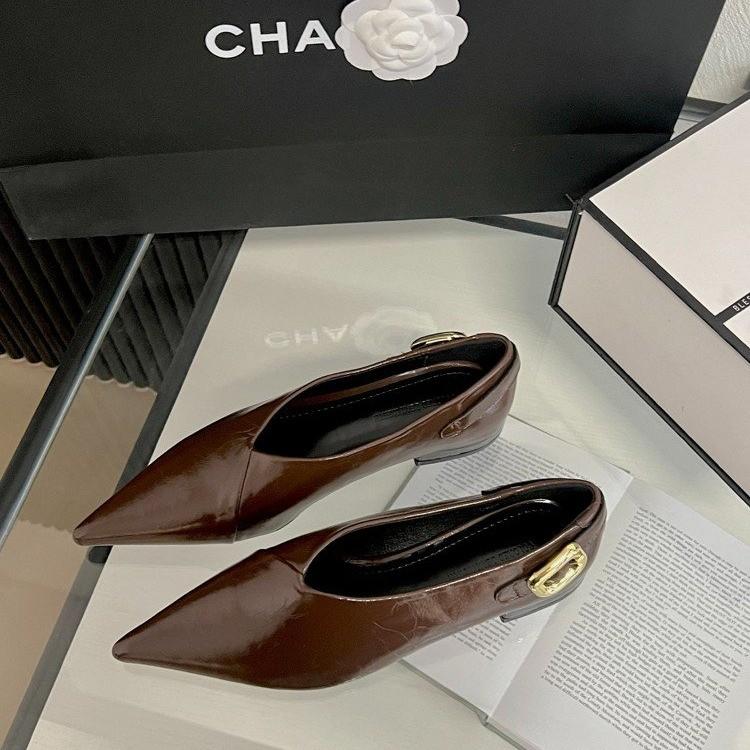 Fashion New Women's Boat Shoes Pointed Toe High Heels Small Heels Formal Shoes Coffee Color Office Work Metal Buckle Women's Shoes