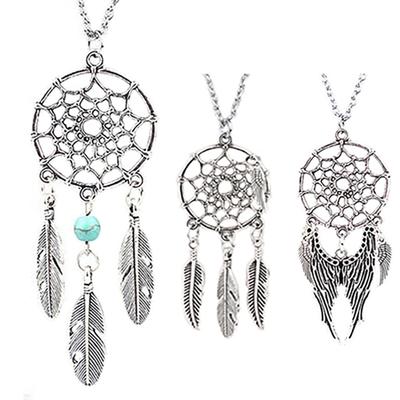 Ziyafet için Kolye Etnik Dream Catcher Kadın Tüy Kanat Zincir Kolye