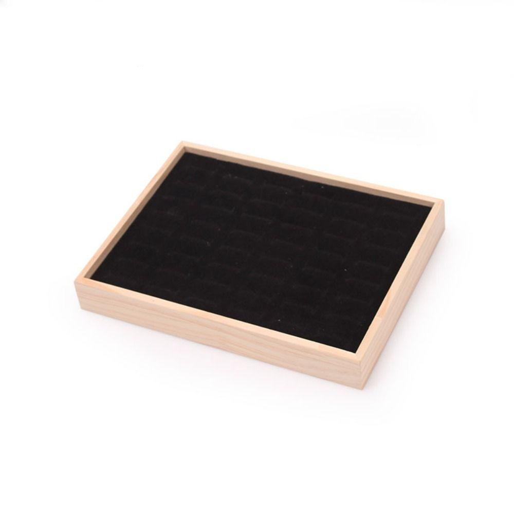 Velvet Wood Rings Tray 48 Grids Ring Earring Holder Earrings Display Tray  Jewelry Storage Box