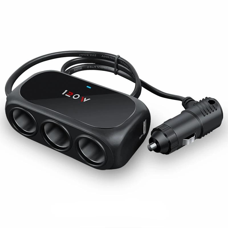 

Автомобильный прикуриватель с 3 гнездами, разветвитель, двойной USB, светодиодное быстрое зарядное устройство для автомобиля, 120 Вт, 12 В, 24 В, адаптер для автомобильного зарядного устройства для iPhone, GPS, видеорегистратора чёрный