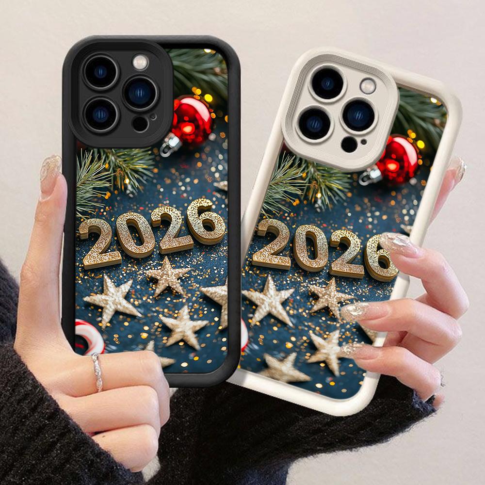 JT147 Christmas Happy New Year Art for iPhone 17 16 15 Pro Max Samsung S26 S25 Ultra A17 A16 A07 A56 Xiaomi 15T Redmi 15c 14c Note 14 Soft TPU Case