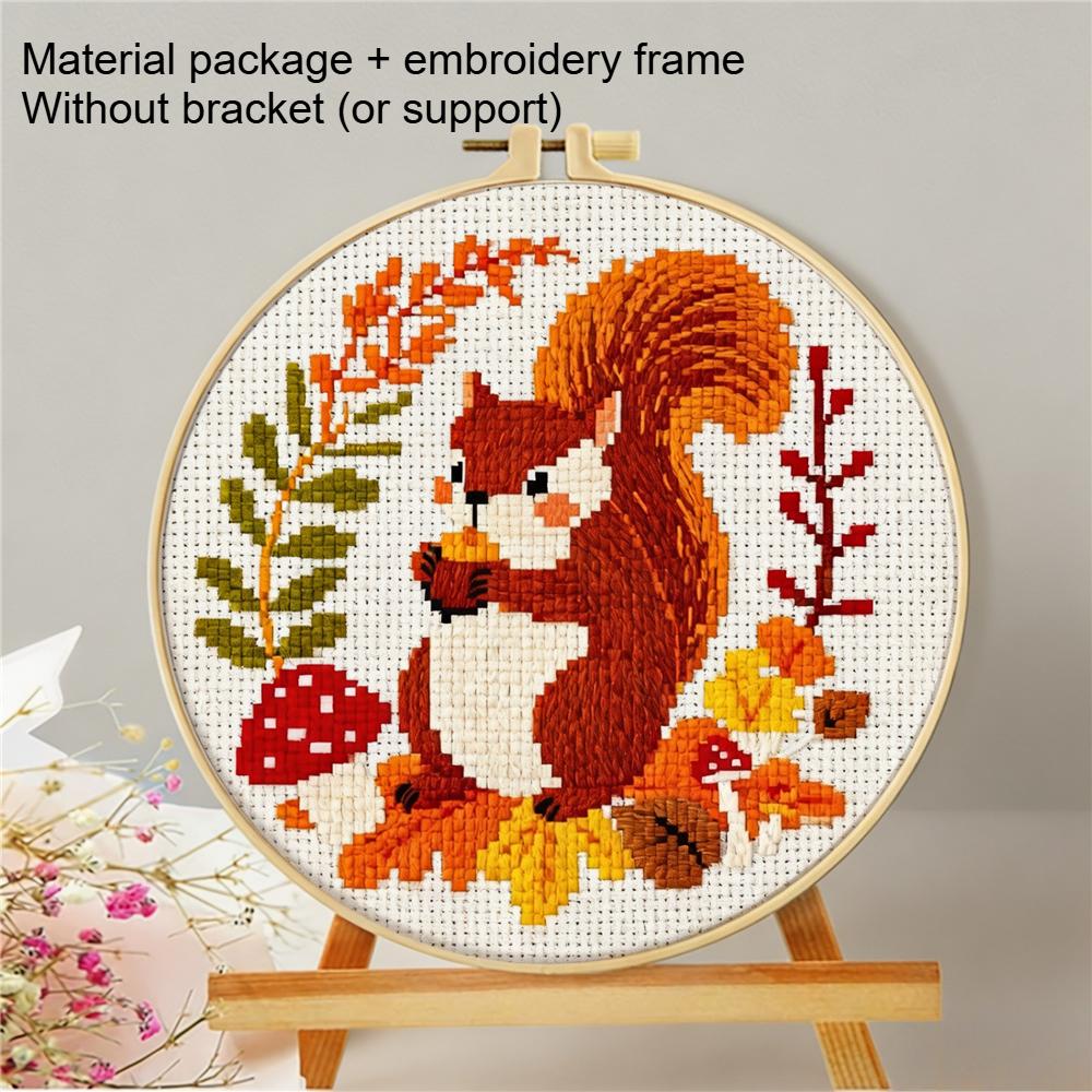 Cross Stitch Kit Squirrel Autumn Pattern Embroidery Supplies Beginner DIY Set For Home Wall Ornament