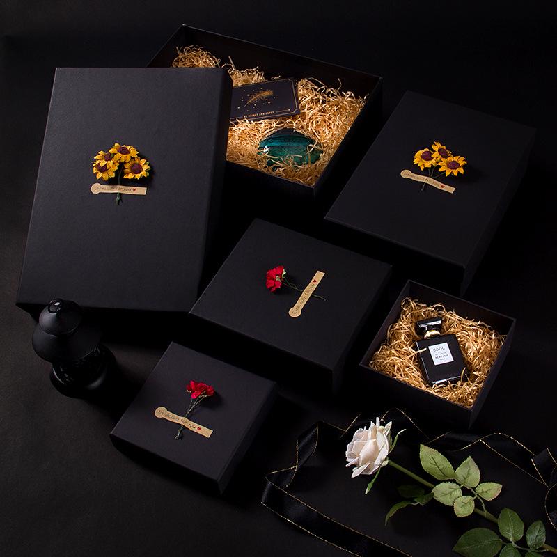 In Stock: Elegant Large Black Kraft Paper Gift Box for Lipstick & Perfume Packaging