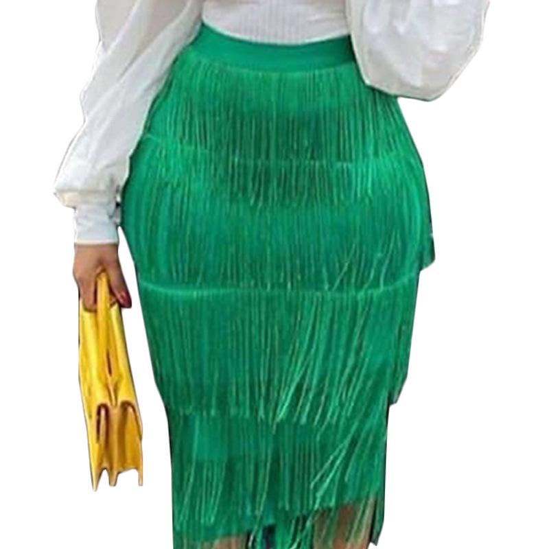 Women's Plus Size High Waist Fringe Patchwork Bodycon Pencil Midi Skirt for Parties