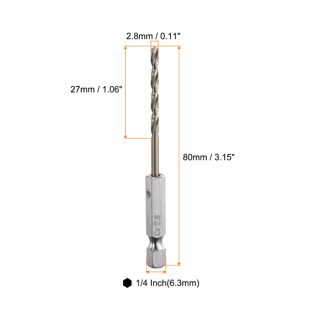 4pcs 1/1.5/2/2.5/2.8/3/3.2/3.5/4mm Twist Drill Bit M35 HSS Cobalt with Quick Change 1/4" Hex Shank Jobber Drill Bit for Metal
