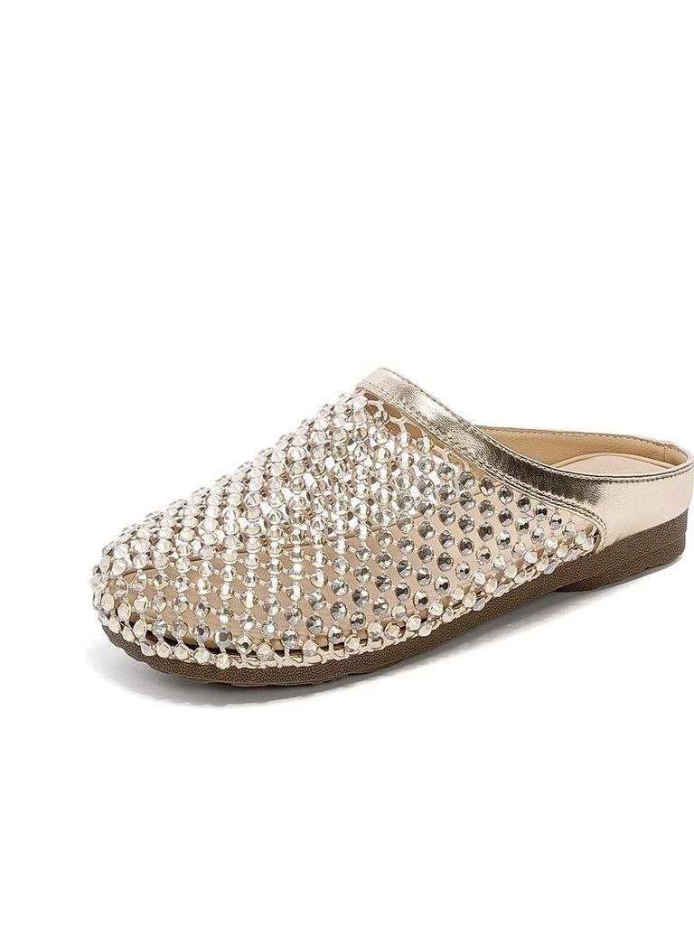 Baotou rhinestone slippers women's 2025 new fashion summer super fire hollow outer wear versatile casual non-slip Baotou slippers