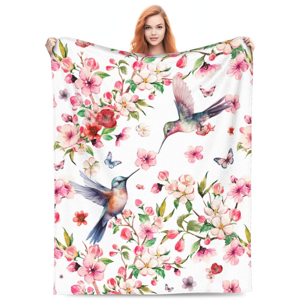 Hummingbird Series digital-printed polyester Bedroom velvet flannel cover blanket Fleece soft sofa cover blankets for beds