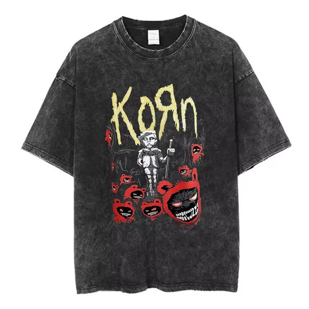 Sommer-Heißverkauf Gewaschen Vintage Korn Tour 2026 Merch T-Shirt Unisex Gothic Rock Popmusik T-Shirt Y2k Baumwolle Übergroße T-Shirts