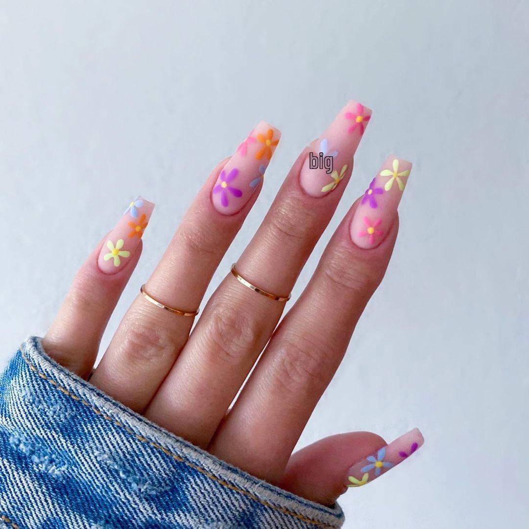 Pastoral Rainbow Sunflower Wearable False Nail Stickers