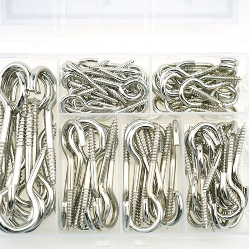 115pcs Multipurpose Stainless Steel Hanging Hooks Assorted Sizes Ceiling Hook