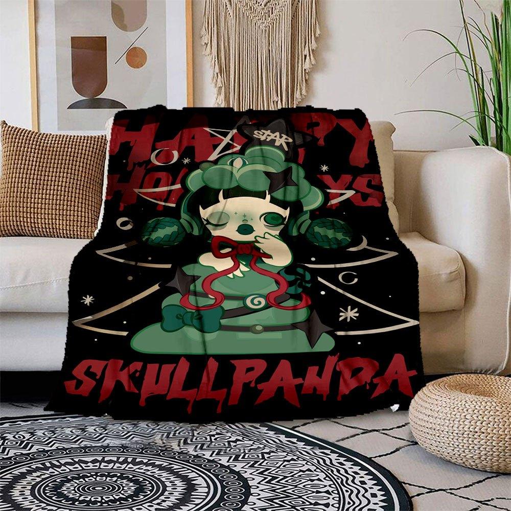 

Happy Holidays Skull Panda Christmas Poster Blanket Flannel Throw Blanket for Sofa, Bed, Travel, Camping, Office, Couch, Chair, And Bed Gif 150x180cm