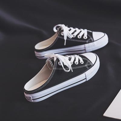 Lazy Half Slippers Women's Spring New Trendy Shoes Without Heels Vulcanized Shoes Canvas Shoes